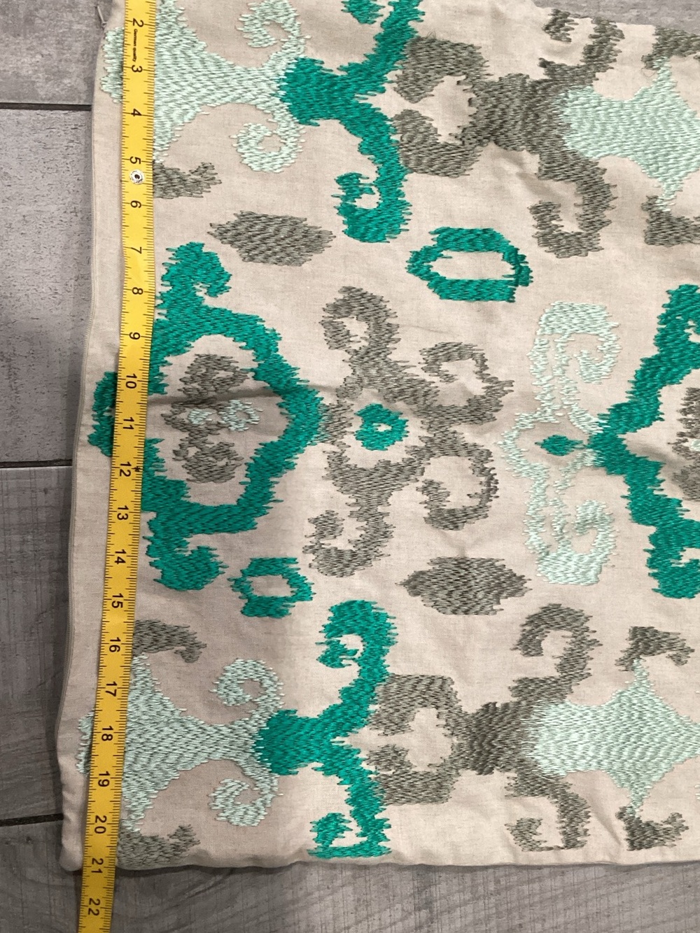 Embroidered Teal and Gray Decorative Curtain Panel - Home Accents 20x20 pillow c